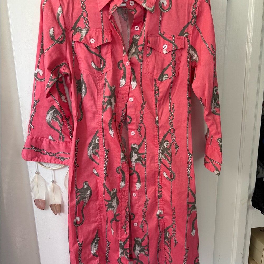 Pink Animal Print Button-Up Dress